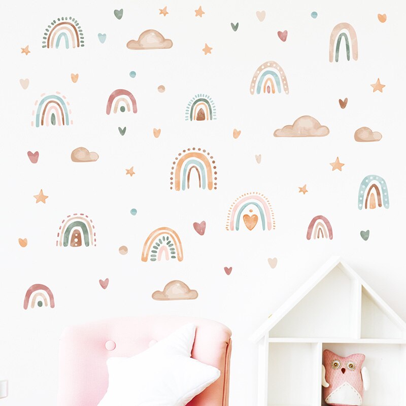 Boho Colo Rainbow Cloud Star Wall Decal for Kids Room