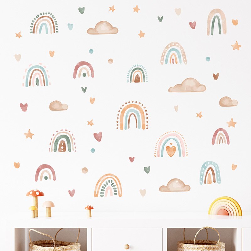 Boho Colo Rainbow Cloud Star Wall Decal for Kids Room