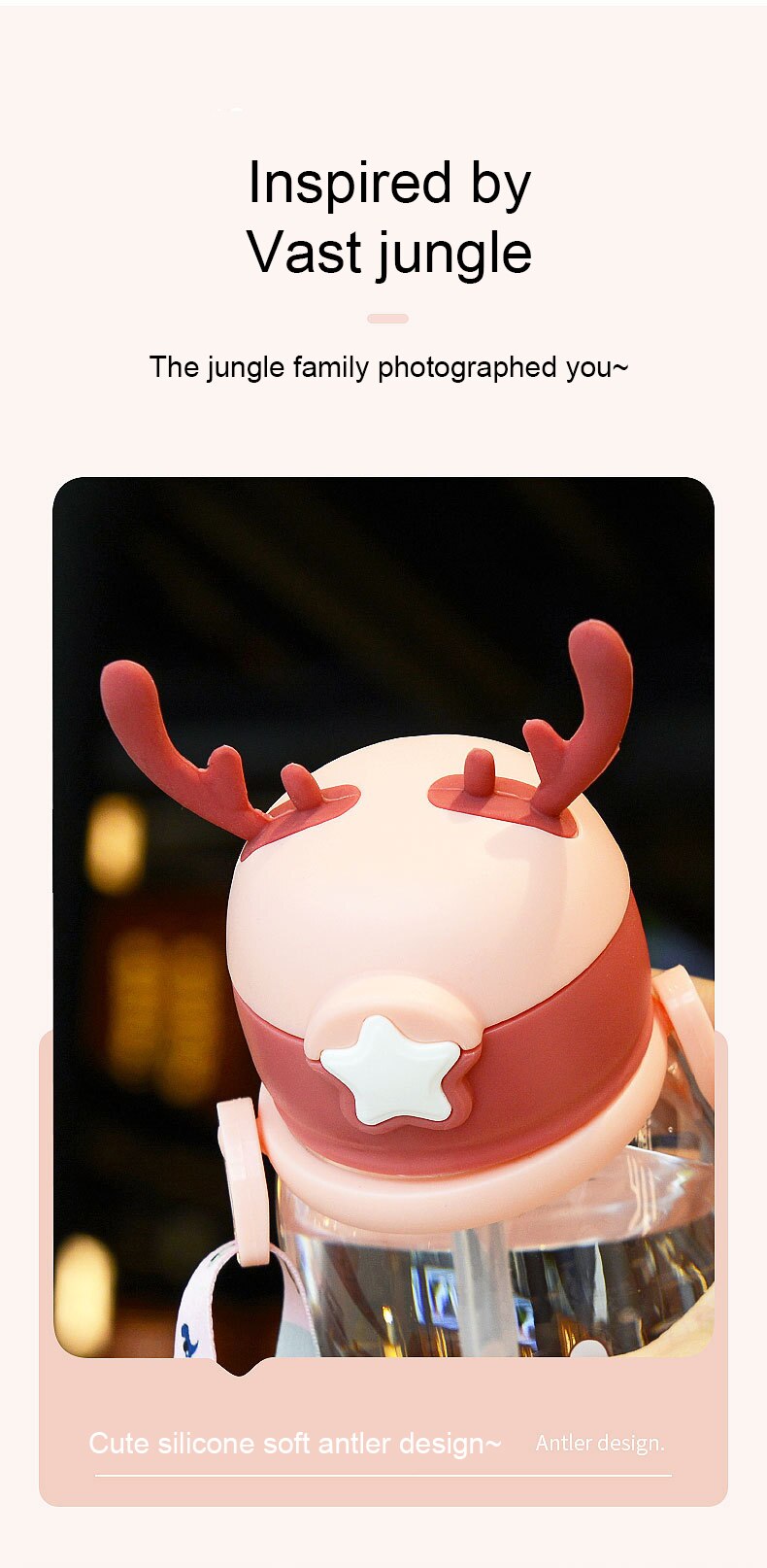 Copy of Kids Sippy Water Bottle Antler (Pink)