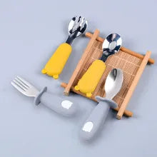 2 PCS Kids Panda Tableware Stainless Steel Fork Spoon