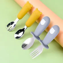 2 PCS Kids Panda Tableware Stainless Steel Fork Spoon