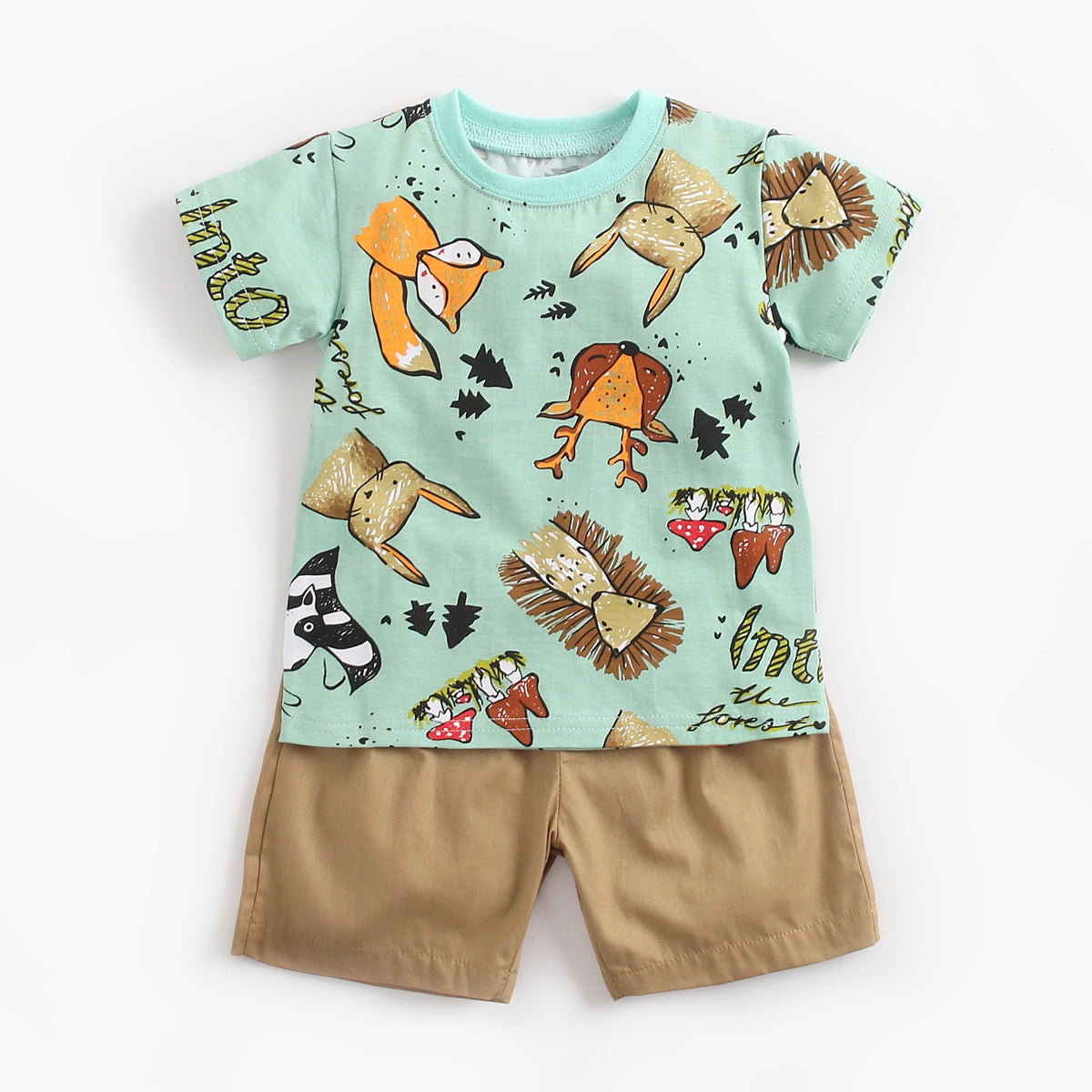 Cotton 2 pcs set Short and Top Animals series (Pastel Green)