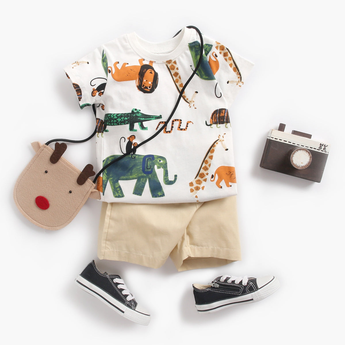 Cotton 2 pcs set Short and Top Animal series  (White)