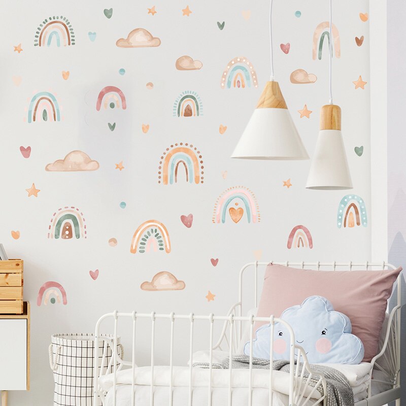 Boho Colo Rainbow Cloud Star Wall Decal for Kids Room