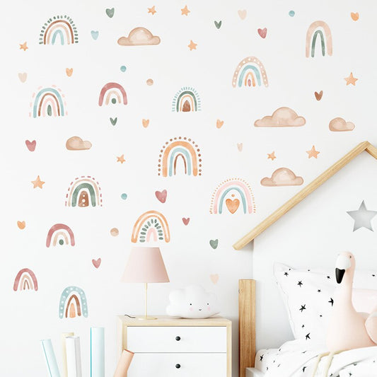 Boho Colo Rainbow Cloud Star Wall Decal for Kids Room