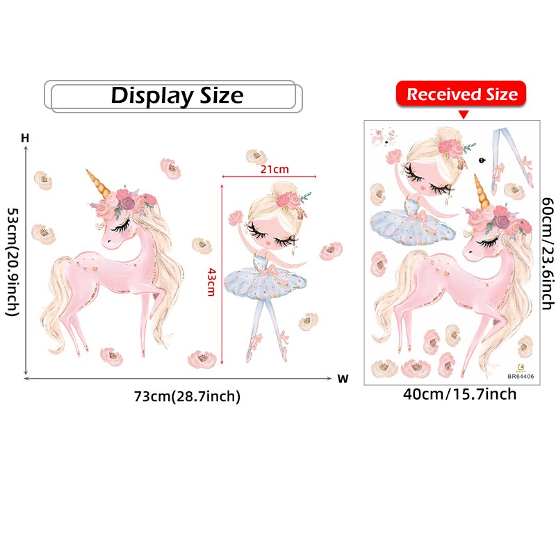 Pink Unicorn Ballet Girl Wall Stickers For Kids Room