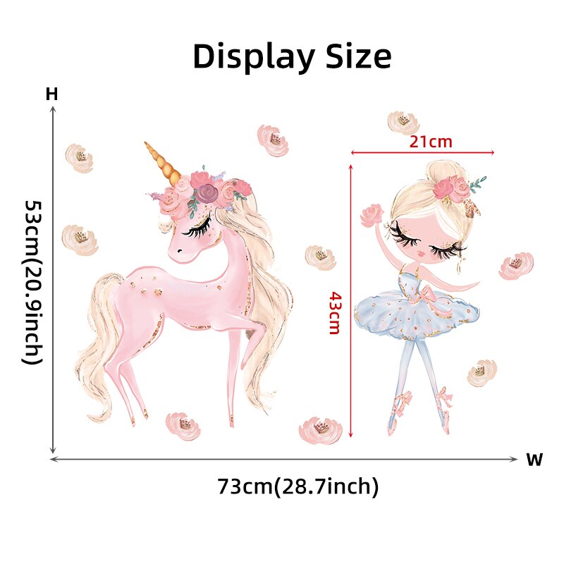 Pink Unicorn Ballet Girl Wall Stickers For Kids Room