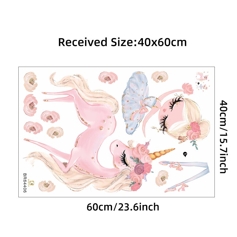 Pink Unicorn Ballet Girl Wall Stickers For Kids Room